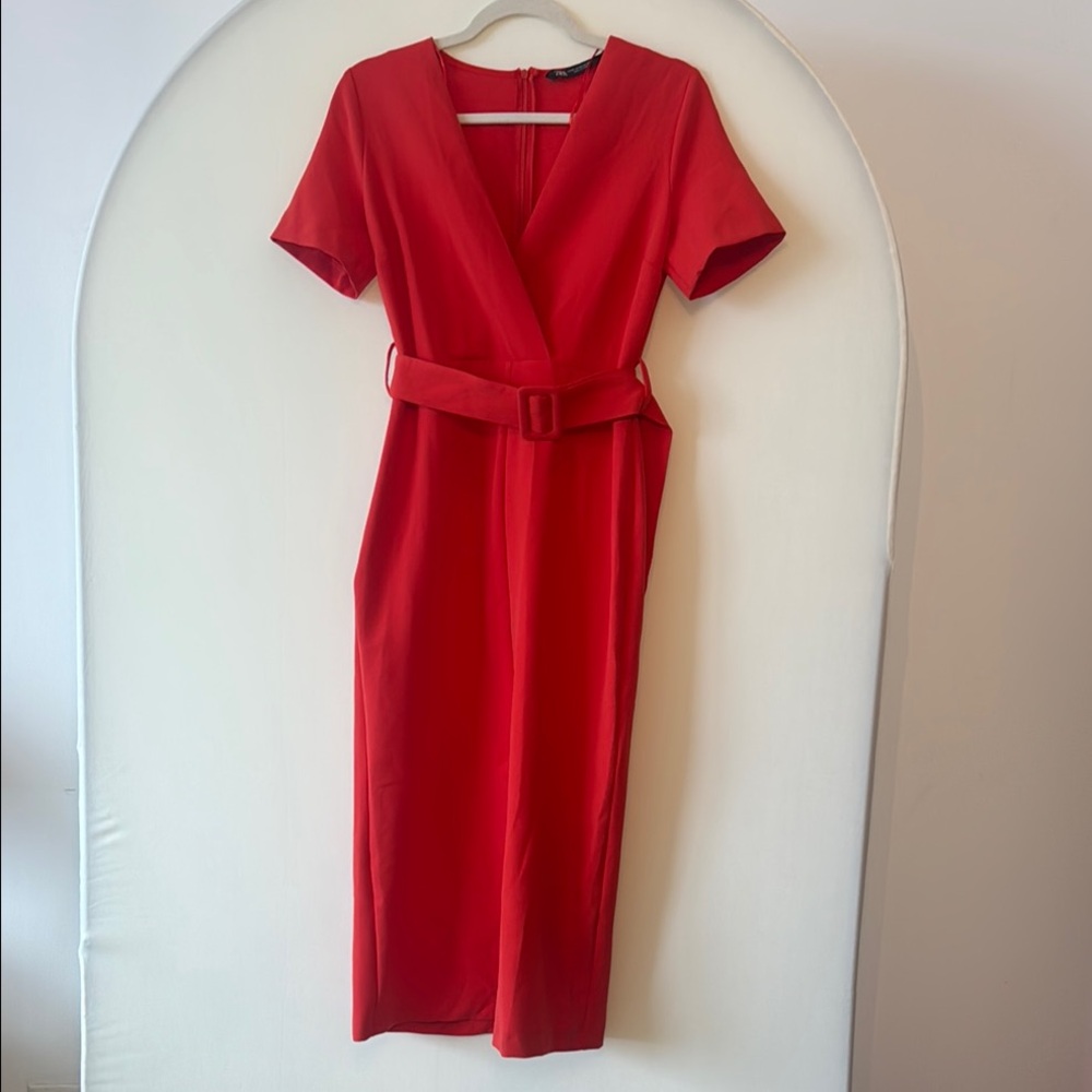 Zara Red Wrap Midi Dress Cocktail